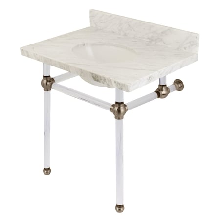 Fauceture 30" x 22" Carrara Marble Vanity Top with Clear Acrylic Console Legs, Carrara Marble/Brushed Nickel KVPB3030MA8
